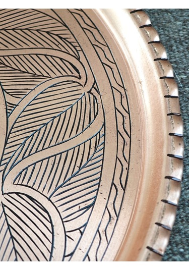 Modabakir Bakır Ağır Oyma İşlemeli Tepsi 1.2 Mm Kalınlık Model:344433 Bakır