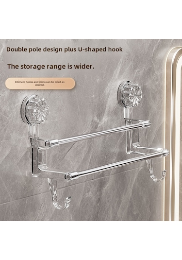 Geeroyoo Banyo İçin Çift Çubuklu Süksiyonlu Havlu Rafı, Islak-kuru Havlu Depolama, Halka İle Organize Edin, Lüks Tasarım Gri Uzun Tip Diğer