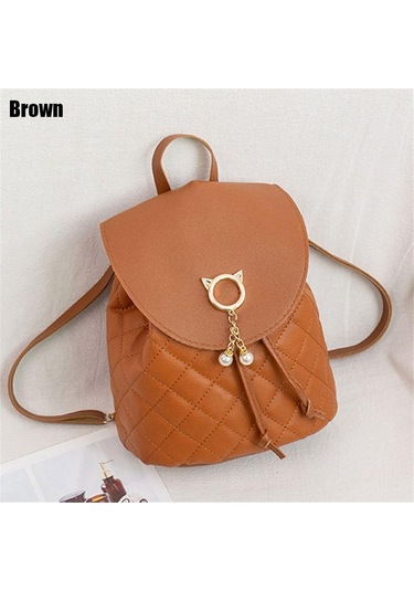 Kadın Küçük Mini Çocuk Pu Deri Bağcıklı Öğrenci Kitap Çantaları Sırt Çantası Brown