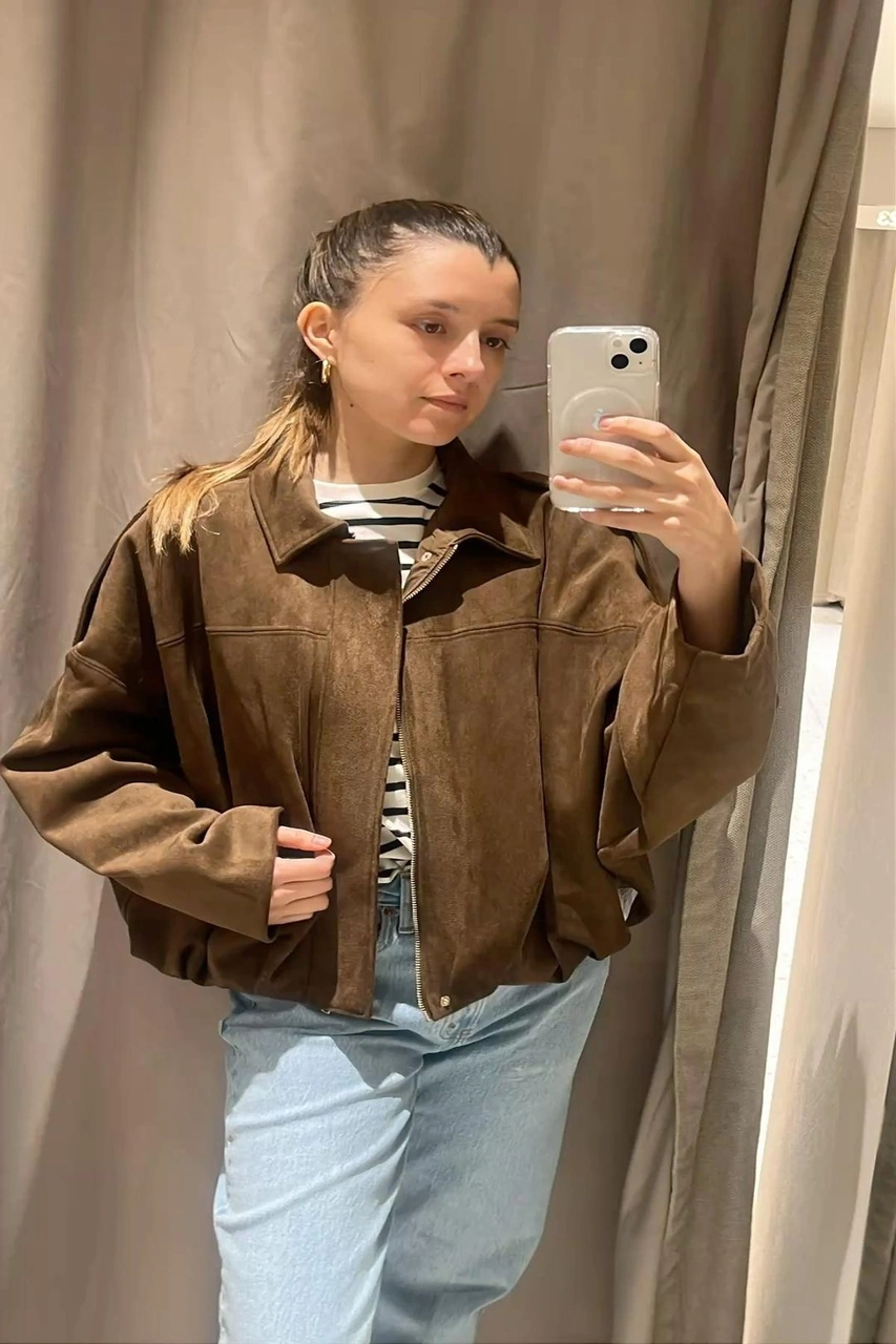 Prifaldi Süet Görünümlü Bomber Ceket Kahverengı