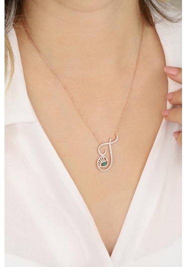 Renkli Gözlü Gümüş Harf Kolye - T