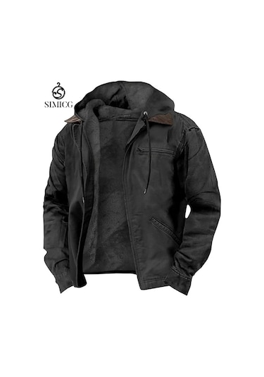 Erkek Deve Kapüşonlu Pamuklu Ceket Siyah