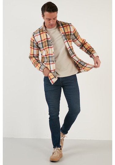 Buratti Ekoseli Uzun Kollu Slim Fit Kışlık Erkek Gömlek Cf21W112844 Hardal