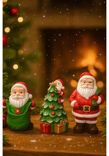 Yeniyıl Ruhunu Yansıtan 3 Lü Yılbaşı Noel Baba Biblo Seti Masa Figürleri Ev Ofis Vitrin Dekoru 10 Cm Dekoratif Obje