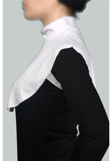 Altobeh Düz Balıkçı Yaka Boğazlı Penye Tesettür Kadın Yakalık Boyunluk - Beyaz