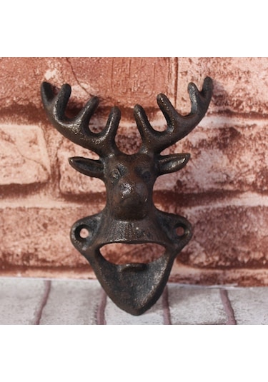 Ren Geyiği Kafası Dökme Demir Şişe Açacağı Antik Siyah Hayvan Figürleri Kafa Duvara Monte Metal Şişe Açacağı Çok Renkli