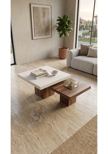 Most Marmoris %100 Mdf Aytaşı Ceviz Ayak Orta Sehpa Set Evinize Teslim Aytaşı - Ceviz