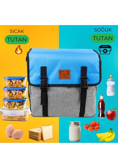 Perlotus Yalıtımlı Termos Piknik Kamp Çantası Büyük Boy 16 Lt Su Geçirmez İki Renkli Gri
