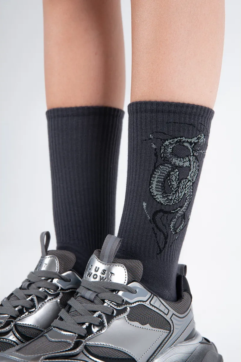 Yaelli Yılan Baskılı Uzun Çorap Seti 3 Çift 251888137 Gri