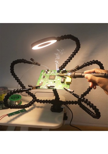 Xurunkeji Lehimleme Üçüncü El Aleti Yardımcı Eller Usb Şarj Edilebilir El Feneri 3x Büyüteç Lehimleme İstasyonu Kaynak Onarım Aleti B