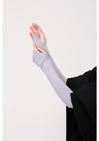 Parmak Geçmeli 45cm Likralı Penye Kolluk 1 Çift Gri