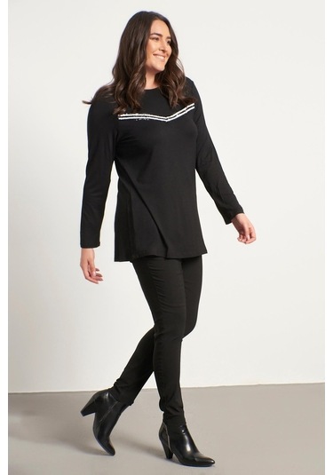 Myline Kadın Payet Şeritli Bluz 24075 Siyah