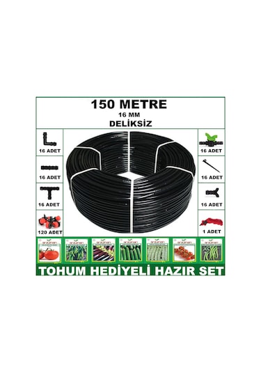 150 Metre Deliksiz Damla Sulama Hortumu 16 Lü Full Set-tohum Hediye