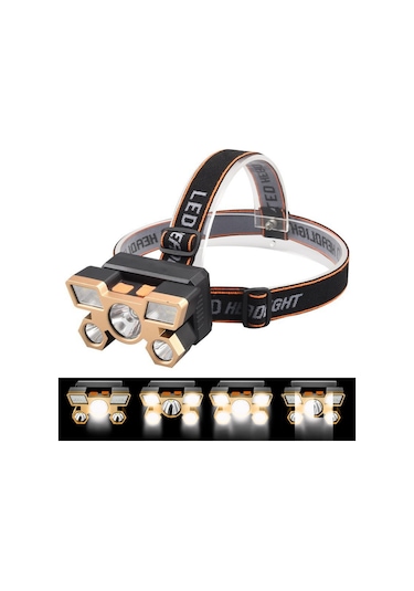 Şarjlı Ayarlanabilir Kafa Lambası Kamp Balıkçılık 4 Mod Fener Sarı - Siyah