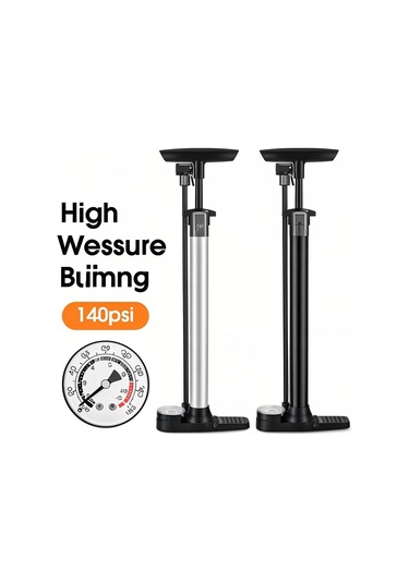 Ximistore9 Yüksek Basınçlı Bisiklet Pompa 140psı - Ev & Spor Araçları İçin, T Tipi Kollü, Katlanabilir Taban, Manometreli, Siyah