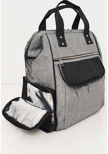 Bebek Bakım Çantası Organizatör Fonksiyonel Lüx Anne Bebek Bakım Sırt Çantası Mrs Gri Siyah Çok Renkli