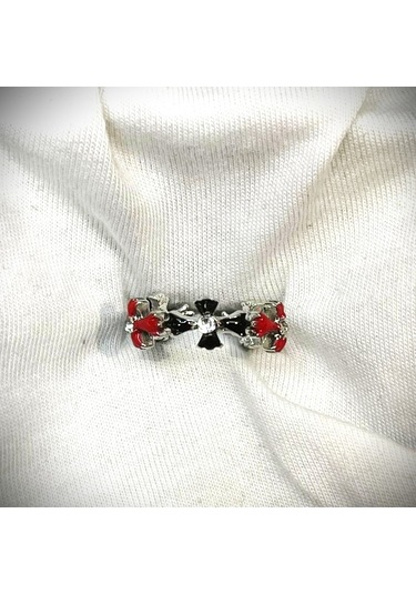 Dükkan Design Taşlı Kırmızı Siyah Haç Sarmalı Yüzük Kırmızı-Siyah