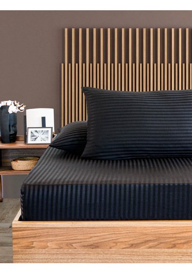 Pamuklu Çizgili Saten Tek Kişilik Lastikli Çarşaf Seti 100 X 200