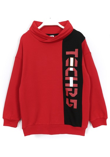 Boğazlı Uzun Kollu Erkek Çocuk Sweatshirt Kırmızı 001-0002000 Kırmızı - Siyah