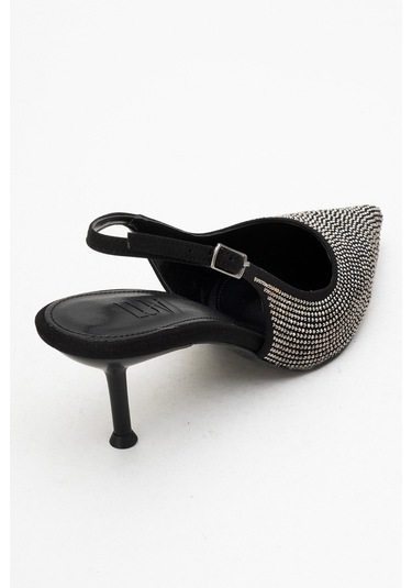 Novs Siyah Taşlı Kadın İnce Topuklu Abiye Ayakkabı Siyah - Taş