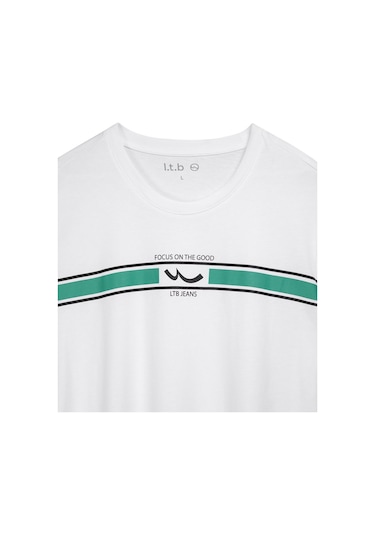 Ltb Şeritli Logo Baskılı Beyaz T-shırt Beyaz