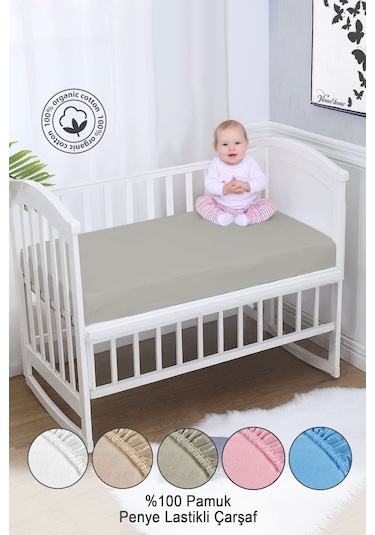 %100 Organik Pamuk Penye Lastikli Bebek Çarşafı