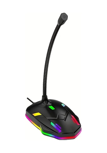 Oldfriend Siyah 1 Adet Taşınabilir Usb Rgb Oyun Mikrofonu Net Ses Led Işık Sessiz 150cm