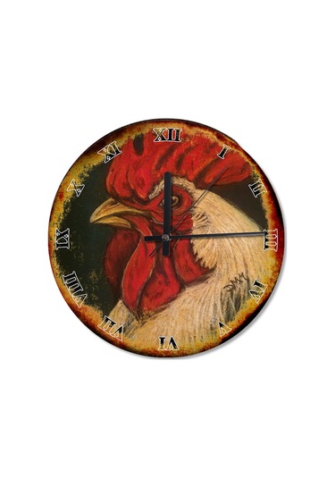 Kırmızı Ibikli Horoz Roma Rakamlı Desenli Duvar Saati (407686215) Kırmızı