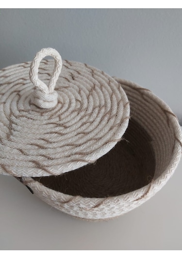 Kapaklı Hasır Sepet Saklama Kutusu Düzenleyici - 20x12 cm