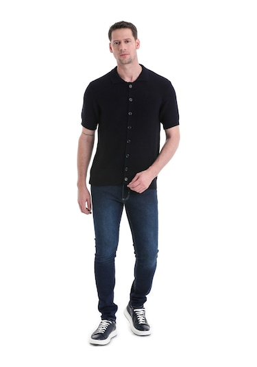 Hatemoğlu Regular Fit Düz Düğmeli Kısa Kollu Triko Hırka 34162024c001 005 - Lacivert