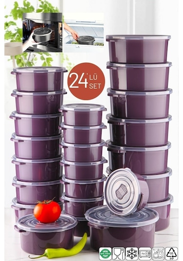 Nandy Home Mikrodalga ve Difrizde Kullanılabilen Saklama Kabı Seti Yuvarlak 24'lü Mürdüm