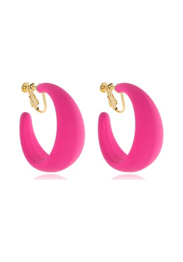 Geeksen Retro Stili Bold Açık Çemberli, Piercingsiz Kullanim, Konforlu Kanca Desenli, Pembe-altın Aksesuar Küpe Rose