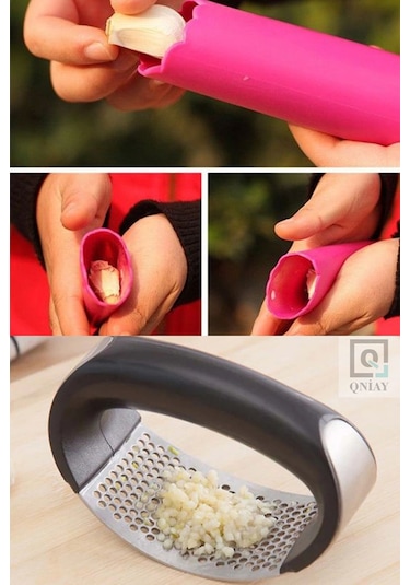 2Li Set Sarımsak Ezici + Sarımsak Soyucu Silikon Soyma ve Ezme