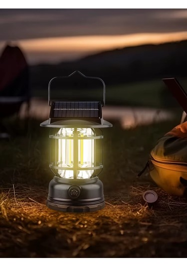 Pr-7900 Güneş Enerjili Şarj Edilebilir Kamp Lambası Işıldak 10w Siyah