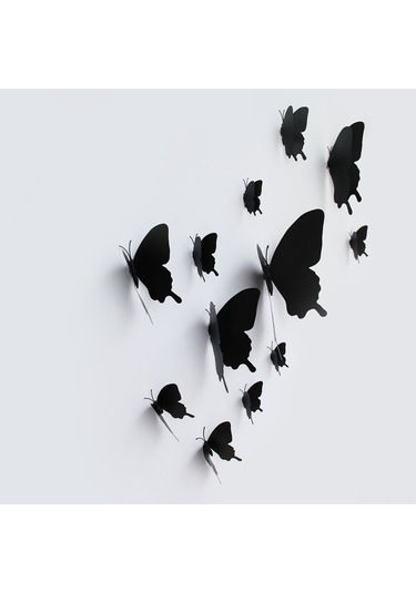 Wezone Manyetik Yapışkanlı 12 Adet Siyah Kelebek Duvar Dekoru - Pvc Malzeme, Ev Ve Bahçe İçin Şık Dekorasyon