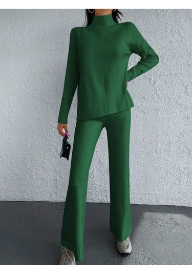 Pazarella Kadın Uzun Kollu Triko Ikili Takım Zümrüt