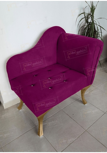 Yeni Model Ters Kol Tekli Köşe Koltuğu Josefin Bench Gold Ayak Eflatun