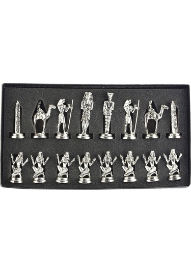 Metal Mısır Satranç Takımı Parlak Ve El Yapımı Masif Ahşap Sandık