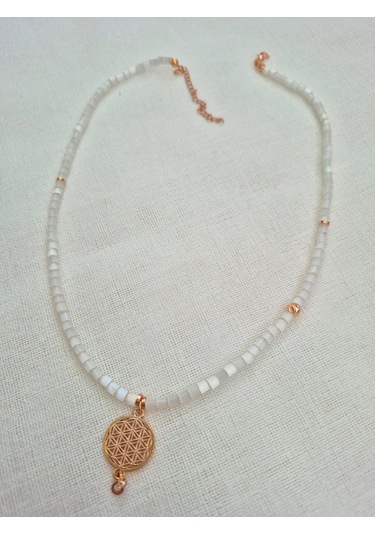 Sedef Boru Boncuklu Yaşam Çiçeği Kolye Uçlu Bayan Kolye