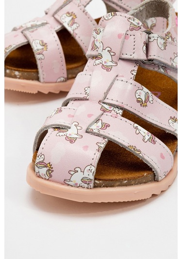 Mnpc Unisex Çocuk Pudra Hakiki Deri Mantar Tabanlı Günlük Çocuk Sandalet 25y2s10048173 Pudra