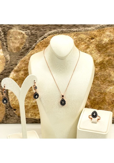 Elmas Montür Rosegold Damla Gümüş Set Takım Rose Gold