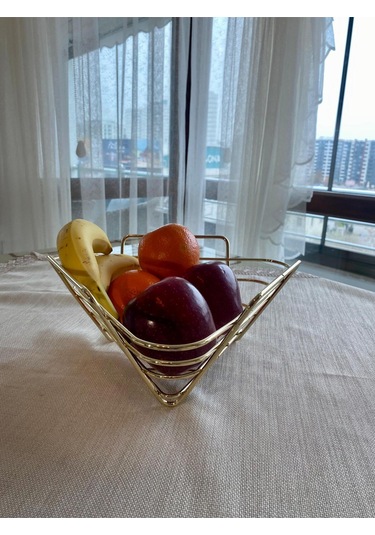 Üçgen Sepet, Meyve Sepeti, Ekmek Sepeti, Modern Tel Sepet Gold