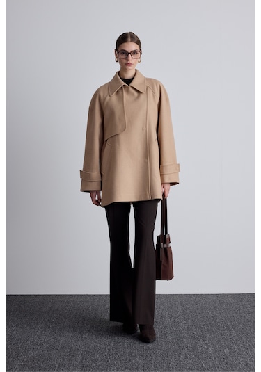 Mari Kruvaze Trenç Kaban Camel