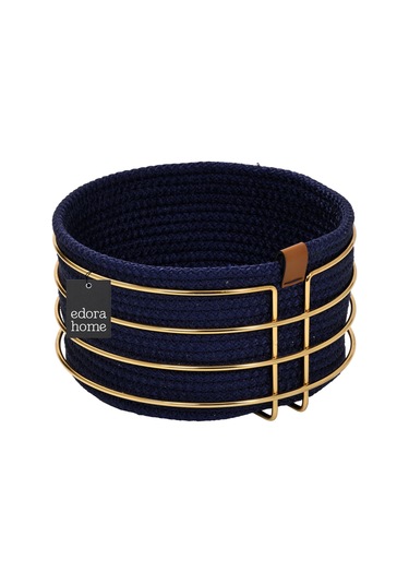Altın Yuvarlak Ekmek Sepeti Şık,ekmeklik Lacivert Hasır Örmeli Makrome-çok Amaçlı Metal Paslanmaz Altın