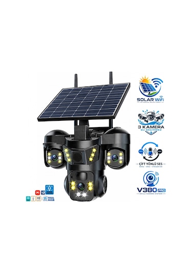 X5tech Rx-66ws 3 Kameralı Solar Wifi Ptz Ip Sesli Akıllı Güvenlik Kamera 3+3+3 Mp