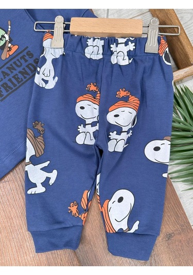 Bisiklet Yaka Peanuts Friends Baskılı Alt Üst Pijama Takımı 4bb2 Lacivert