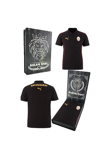 Galatasaray Lisanslı A-takım Lazer Kutulu Polo Yaka Siyah T-shirt SIYAH
