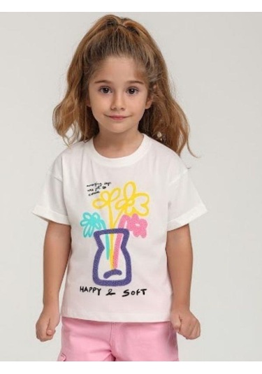 Escabel Kız Çocuk Pamuklu Punch İşlemeli T-shirt-15665 Çok Renkli