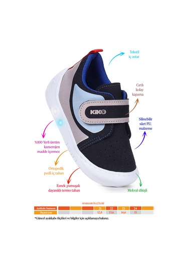 Kiko Kids Kugan Cırtlı Işıklı Erkek Bebek Yürüyüş Spor Ayakkabı Lacivert - Mavi Lacivert - Mavi