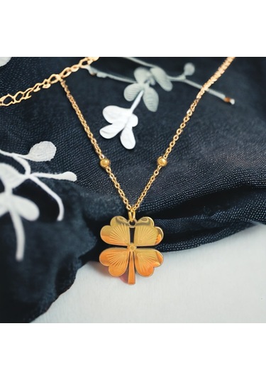 Xbaby Boncuklu Zincirli Yonca Çelik Gold Kolye Gold